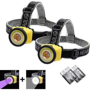 LED Headlamp 395nm UV Black Light LED Headlamp COB White Color LED Headlight 2 in1 Suit for Home Outdoor Camping Pet Urine &Stains Fishing Inspection Jogging Emergency Scorpion(2 Pack)