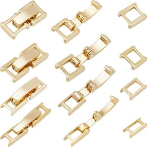 SUNNYCLUE 1 Box 12PCS 24K Gold Plated Fold Over Clasp Necklace Extension Clasps Metal Bracelets Extenders Clasps Small Fastener Extension Clasps for Jewelry Making Bracelet Necklaces Women DIY Craft