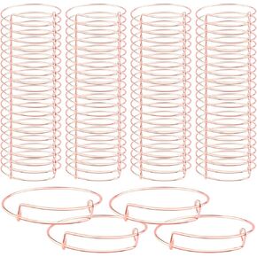 Furnido 100 Pack Expandable Bangle Bracelets,Adjustable Bangle Blank for Women Jewelry DIY Making,Gift Charm Bracelets Crafts,2.6inches-Rose Gold