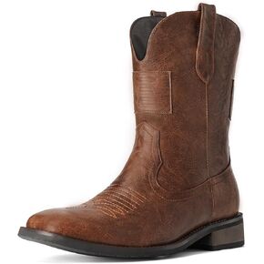 Platikly Cowboy Boots For Men - Mens Square Toe Western Boot With Flag, Faux Leather Booties, Botas Para Hombre Vaqueras Suitable For Concert, Daily, Wedding