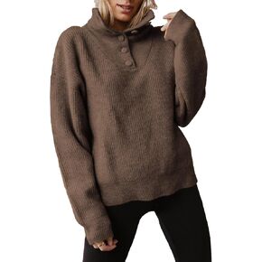 DEEP SELF Women's Half Zip Collared Sweaters Drop Shoulder Long Sleeves Collar Quarter 1/4 Zipper Pullover