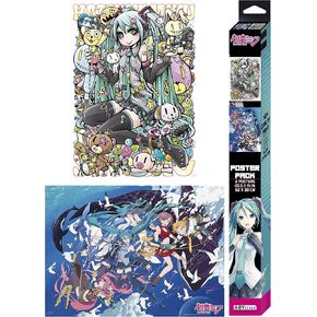 ملصق ABYSTYLE Hatsune Miku غير مؤطر بمقاس 38.1 سم × 50.8 سم يتضمن ملصقين صغيرين مطبوعات فنية جدارية من Anime Manga لغرفة النوم وغرفة المكتب وديكور المنزل