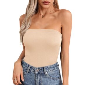SOLY HUX Women's Solid Tube Crop Top Sleeveless Strapless Bandeau Y2k Tops