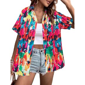 Halloween Hawaiian Shirt Women Pumpkins Button Up Tshirt Smily Pumpkin Spooky Season Tee Tropical Beach Holiday Top