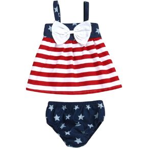 HINTINA Toddler Baby Girl American Flag Clothes 4th of July Straps Top Sleeveless Bottom Outfits