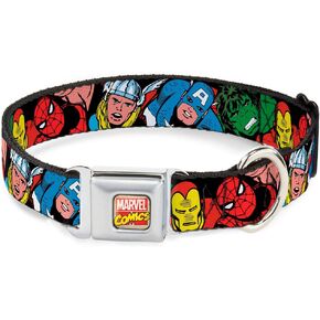 Buckle-Down Seatbelt Buckle Dog Collar - 5-Marvel Characters Black - 1" Wide - Fits 9-15" Neck - Small