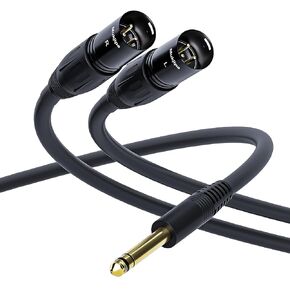 Mukjipa 1/4 Inch to Dual XLR Male 6.35mm to 2 XLR Patch Cable 6.35mm (1/4inch) TRS Male Plug to 2 Dual XLR Male Microphone Stereo Audio Converter Adapter Y Splitte Cable Cord (Black, 3FT)