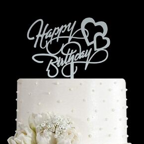 غلاف كعكة عيد ميلاد سعيد، زينة لحفلات أعياد الميلاد، مرآة من الأكريليك الفضي in Kuwait