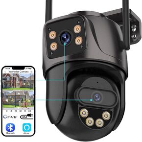 WONSDAR Security Camera Outdoor Wireless Dual Lens Dual Screen 360° 6MP WiFi Camera, Auto Tracking,Human Detection, Color Night Vision,Two-Way Audio