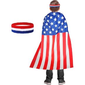 4th of July Kids American Flag Cape USA Country Flag Color Headband Set Retro Patriotic Accessories Kids US Flag Costume for Toddler Boy Girl Celebration