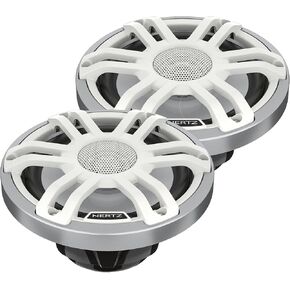 HERTZ HMX 6.5 S-LD-SW - 6.5" 4-Ohm Coaxial Marine Speakers with RGB LEDs, White Sport Grilles, Pair