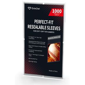 GrinOwl Resealable Team Bags for 35-75PT Rigid Toploader Card Holders, Top Loader Sleeves(1000 Count)