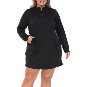 HDE Women's Plus Size Swim Coverup Dress with Hood UPF 50 Long Sleeve Cover Up