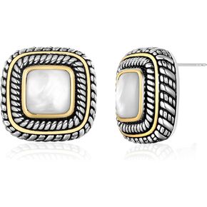 LILIE & WHITE أقراط فضية على شكل قذيفة مكعبة بلونين للنساء أقراط بوهيمية أقراط مضادة للحساسية أقراط عصرية أقراط هدية in Kuwait