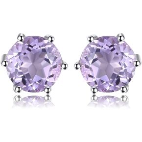 JewelryPalace Round Natural Blue Topaz Peridot Garnet Citrine Amethyst Stud Earrings for Women, 925 Sterling Silver 14k Gold Plated Stud Earrings, Genuine Gemstone Jewelry
