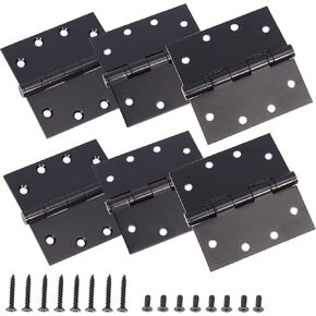 6-Pack 4.5 X 4.5" inch Black Heavy Duty Commercial Door Hinge Thickened, Silent Plain Steel Ball Bearing Door Hinges, Thickness 3 mm Stainless Steel Square Corners with 48 Screws