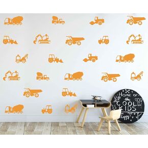 Construction Vehicles Wall Stickers The Builder Collection Tractor Excavator Cars Nursery Decals Baby Decor YT5319 (Black)