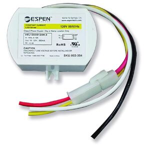 Espen LED Driver, VEL12035120H-3-CA Constant Current, 350mA, Max. 12W, 120V Input, High Power Factor with Quick Connector. (Same as VEL12035120H-3)