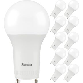 Sunco 10 Pack GU24 LED Light Bulbs 2 Prong A19, CRI91 4000K White, 9W Equivalent 60W, CFL Replacement 800 Lumens, Bright Dimmable, Twist & Lock GU24 Pin Base with Two Prongs Instant On UL