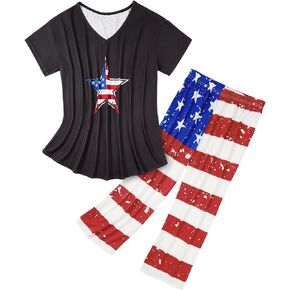 Zando Pajamas for Women 2 Piece Lounge Sets Cartoon Pajama Set Sleep Matching Sets with Pants Capri PJS Print Sleepwear
