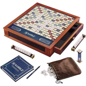 WS Game Company Scrabble Trophy Luxury Edition with Rotating Wooden Game Board