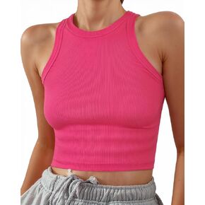 CLOZOZ Womens Tank Tops Round Neck Ribbed Sleeveless Crop Tops for Women High Neck Basic Crop Tank Top
