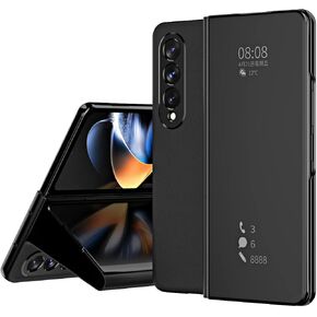 Flip Folio Case for Samsung Galaxy Z Fold 5 5G, Noble Smart Clear View Makeup Mirror Plating Hard PC Vertical Kickstand Slim Fit PU Leather Full Body Protective Cover - Black