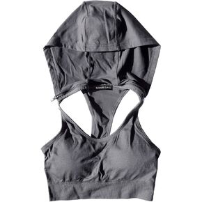 RUNNER ISLAND Womens Sports Bra Hoodie High Impact Strappy Racerback Running Workout Yoga Crop Top Tank