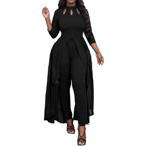 VisiChenup Sexy Jumpsuits for Women Dressy Formal Long Sleeve Long Straight Pants Suits Clubwear Belt Pockets