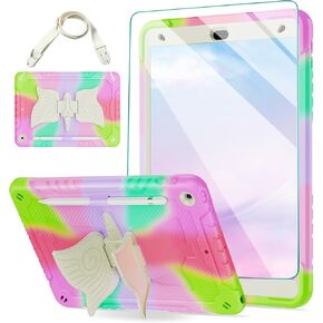 for iPad 9th/8th/7th Generation Case 10.2" with Tempered Glass Screen Protector, Stand & Pencil Holder Shoulder Strap,Shockproof for iPad 10.2 Case 2021/2020/2019 Kids