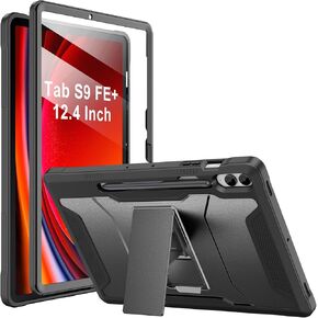 Soke Case for Samsung Galaxy Tab S9 Plus/S9 FE+ 2023, with Built-in Screen Protector & Kickstand, Rugged Full Body Protective Cover for Galaxy Tablet 12.4 Inch,Black