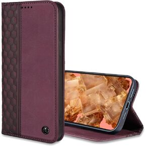Wallet Case for Google Pixel 8 6.2 inch 2023 - [Strong Magnetic] PU Leather Folio Flip Case with Card Holder Kickstand Protective Phone Cover - Wine red