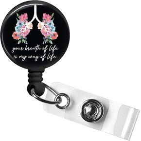 Retractable ID Card Badge Holder with Alligator Clip, Name Nurse Decorative Badge Reel Clip on Card Holders (Your Breath of Life), Small, Black, Usoway-35R