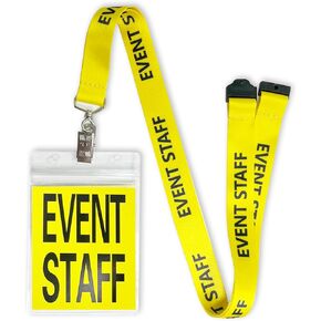 25Pcs Event Staff Lanyard, Yellow Breakaway Lanyard, with Plastic Card Holder and Pass Card, ID Badge Holder with Lanyard, Staff Lanyards for Events Activities (Yellow)