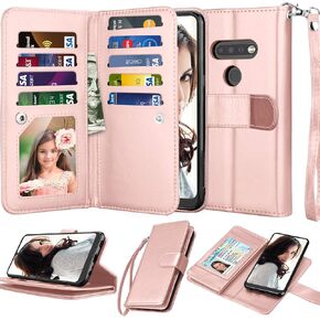 NJJEX Compatible with LG K51 Case/LG Q51/ LG Reflect/LG K51 Wallet Case, [9 Card Slots] PU Leather ID Credit Card Holder Folio Flip [Detachable] Kickstand Magnetic Phone Cover & Lanyard [Turquoise]