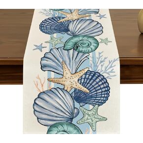 Summer Seashell Table Runner 13x72 Inch Seasonal Spring Tropical Ocean Beach Home Party Indoor Kitchen Dining Outdoor Table Decoration ZQ28