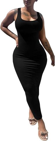 Women's Sexy Bodycon Tank Dress Basic Sleeveless Long Maxi Dresses in Kuwait
