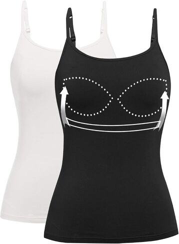 Womens Tank Tops Adjustable Strap Camisole with Built in Padded Bra Vest Sleeveless Layer Top 3 Packs in Kuwait