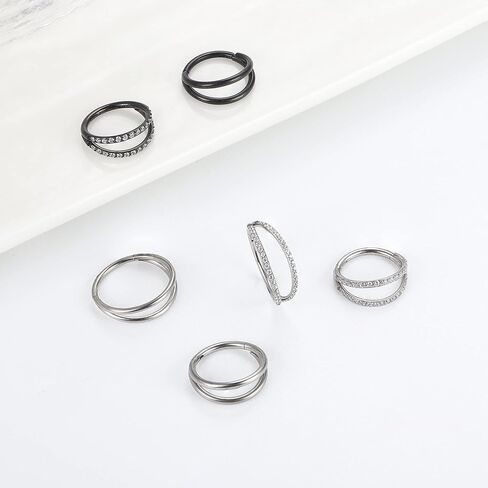 Dochais 2PCS حلقات الأنف، أقراط التيتانيوم الزنمة الحاجز ثقب تشيكوسلوفاكيا الفرس الحاجز حلقة يتوقف الجزء الحاجز محارة الشفاه G23 التيتانيوم مزدوجة الأطواق 16G 18G حلقات الأنف للنساء الرجال in Kuwait