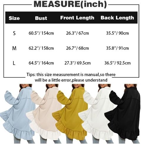 Lauweion Women Oversized Button Front Pleated Sweatshirt Mini Dress Patchwork Lapel Ruffle Hem Trendy Flowy Sweatshirts in Kuwait