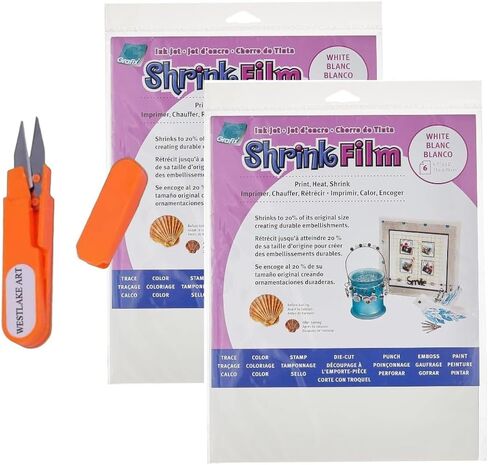 Printable Shrink Film KSF6-WIJ - 6 Inkjet Shrink Film White Sheets Printable Paper Size 8.5X11 with Bonus Embroidery Scissors, Heat Activated, Durable Custom Label Creation [Pack of 2] in Saudi Arabia