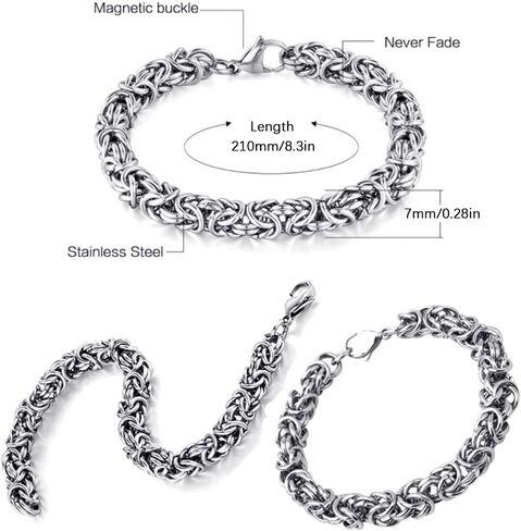 سوار رجالي بيزنطي 8 مم من duahappy مصنوع من الفولاذ المقاوم للصدأ، طلاء مقاوم للماء، 5 أطوال - (6.7 بوصة، 7.5 بوصة، 7.9 بوصة، 8.3 بوصة، 9 بوصة)، يوفر حزمة مجوهرات مخملية سوداء محمولة in Kuwait