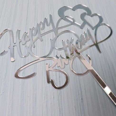 غلاف كعكة عيد ميلاد سعيد، زينة لحفلات أعياد الميلاد، مرآة من الأكريليك الفضي in Kuwait