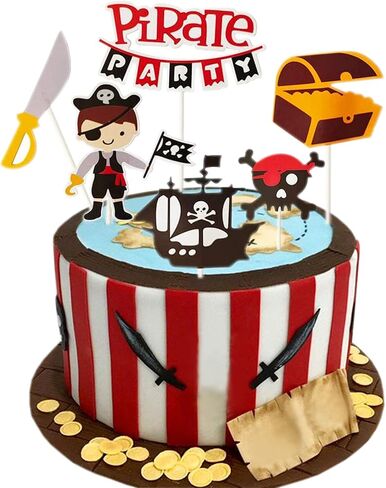 Yemenon 6 Pcs Pirate Ship Theme Cake Topper Buccaneer Theme Birthday Decororation in Saudi Arabia