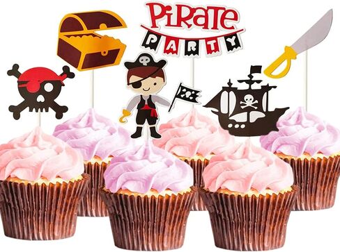 Yemenon 6 Pcs Pirate Ship Theme Cake Topper Buccaneer Theme Birthday Decororation in Saudi Arabia