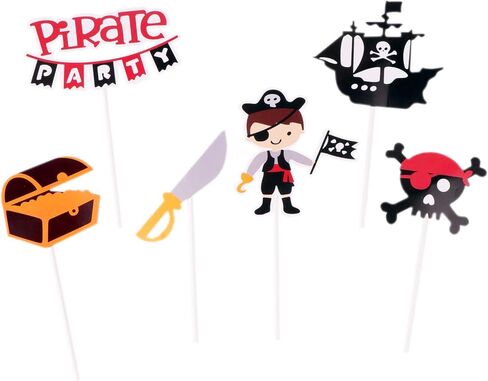 Yemenon 6 Pcs Pirate Ship Theme Cake Topper Buccaneer Theme Birthday Decororation in Saudi Arabia