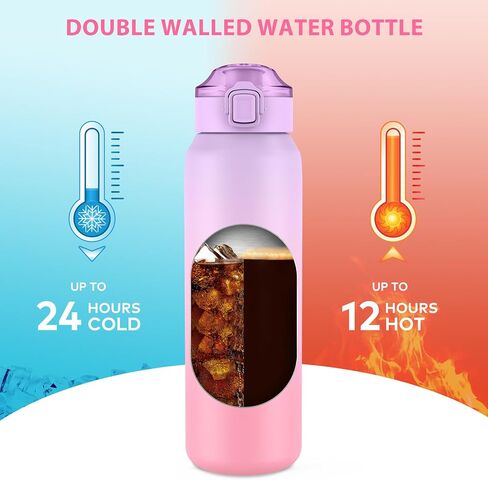 32oz Water Bottle with Removable Straw and Spout Lid Two Ways to Drink, 18/10 Stainless Steel Insulated Water Bottle, BPA-Free, Leak Proof, Double wall, for Sports, Gym in Saudi Arabia