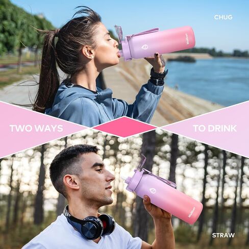 32oz Water Bottle with Removable Straw and Spout Lid Two Ways to Drink, 18/10 Stainless Steel Insulated Water Bottle, BPA-Free, Leak Proof, Double wall, for Sports, Gym in Saudi Arabia