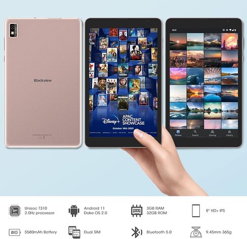 تابلت بلاك فيو 8 بوصة أندرويد تابلت 4G LTE 3 جيجابايت رام 32 جيجابايت روم 5580 مللي أمبير بطارية 1280x800 HD IPS شاشة 2.4 جيجا/5 جيجا واي فاي بلوتوث 5.0 مراقبة أبوية GMS جوجل تابلت ذهبي in Kuwait