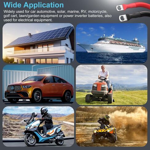 5 كابلات بطارية AWG، 2 حزمة 20 بوصة 5 كابلات عاكس طاقة بطارية نحاسية نقية مع 3/8 العروات النحاسية المعلبة كلا الطرفين، مجموعة أسلاك عاكس الطاقة للسيارات/الطاقة الشمسية/البحرية/القارب/السيارة RV/الدراجة النارية in Kuwait